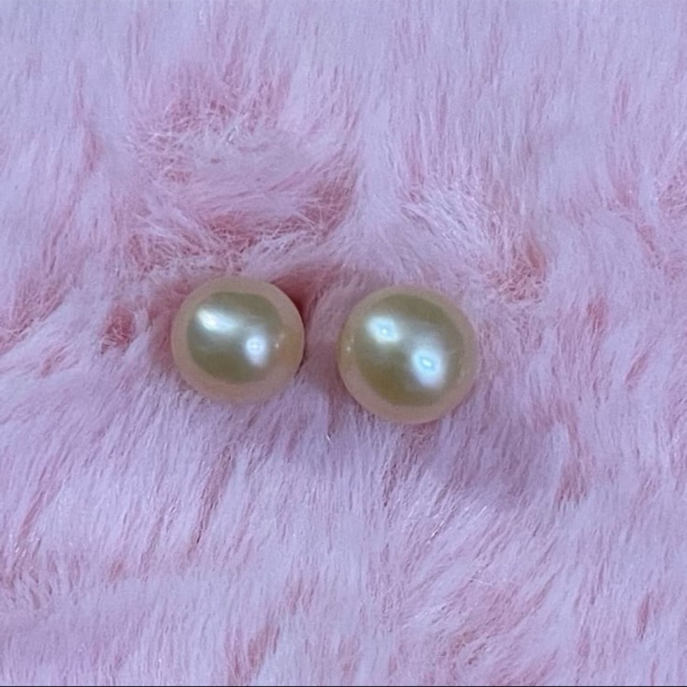 7-8mm 14K Yellow Gold Plated Natural Pink South Sea Pearl Stud Earrings